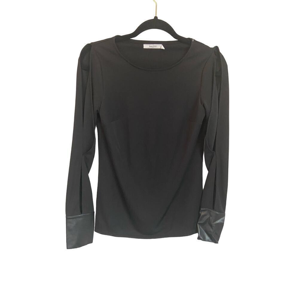 Bailey44 split sleeve black blouse faux leather cuff size XS